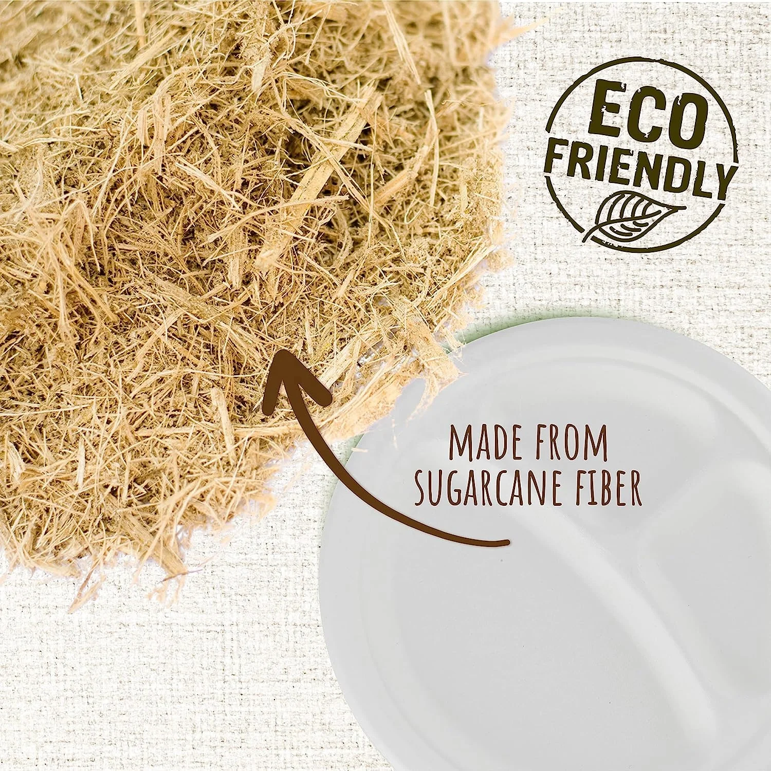 50 Pack 10 Inch 3 Compartment Compostable Tableware Sugarcane Plate Disposable Paper Plates Bio Degradable Sugarcane Bagasse Pla