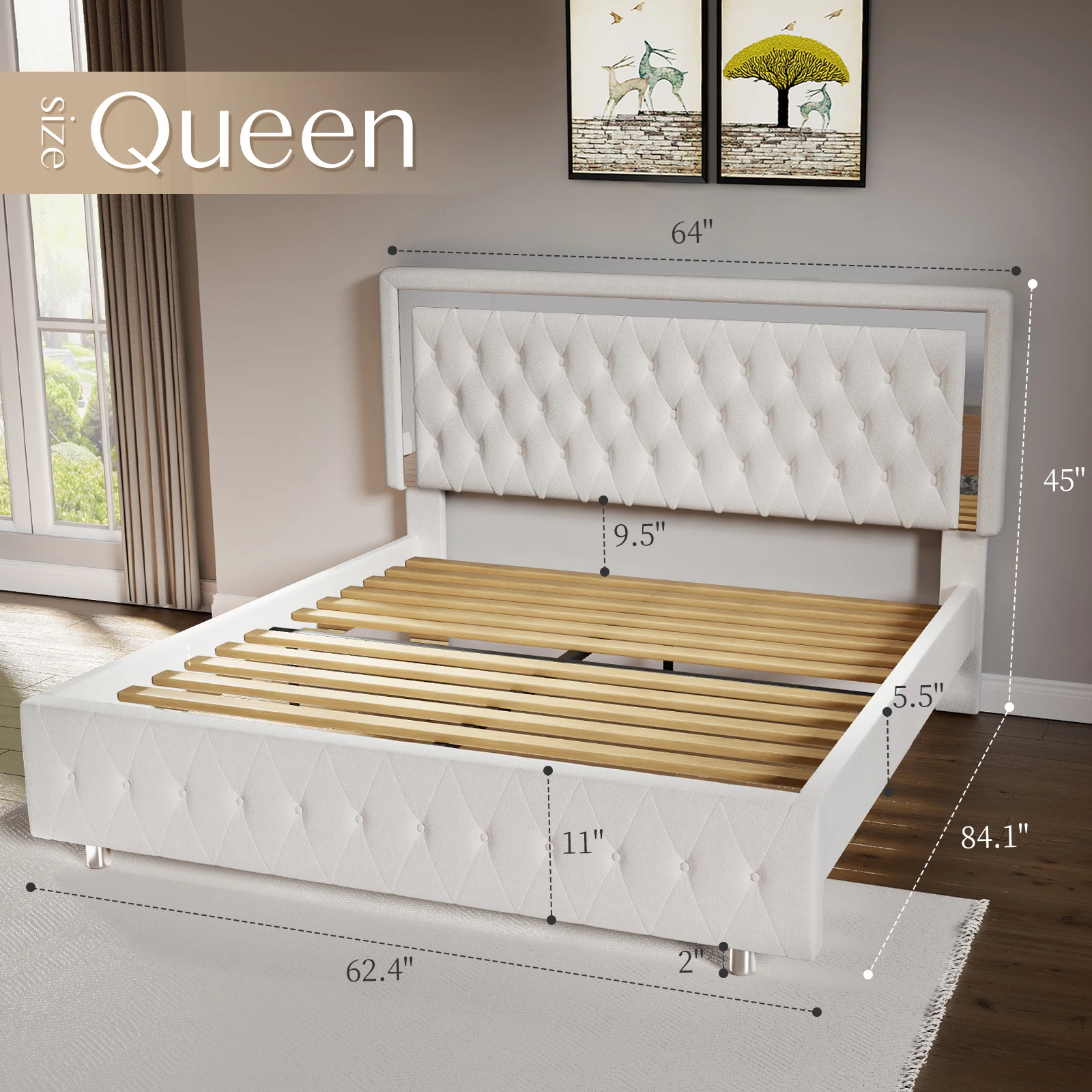Kainice fabric light bed frame italian bluetooth speaker chesterfield king single bed frame with storage and charging station