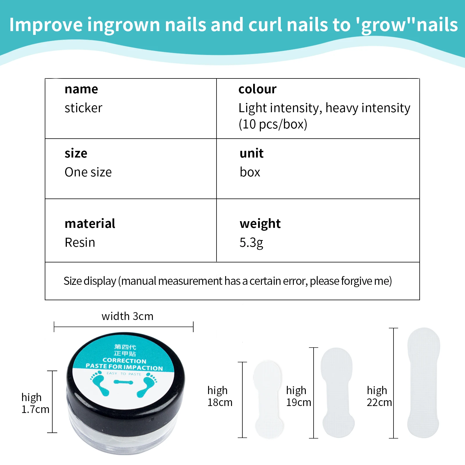 10pcs Epoxy Board Material Transparent Ingrown Toenail Correction Tool Pedicure Tools Foot Care Toe Nail corrector