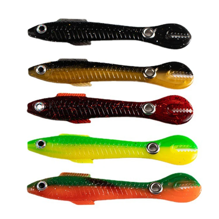New Arrival Bionic Swimming Lures 10cm 6g 3D Eyes Simulation Split Tail 5pcs Soft Loach Bait Sets with Plastic Insert Box