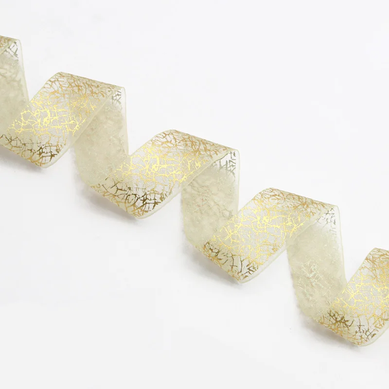 5yards/Lot  25mm   Christmas  Ribbons  Gift Wrapping  Gold Wired Organza Ribbon P0102