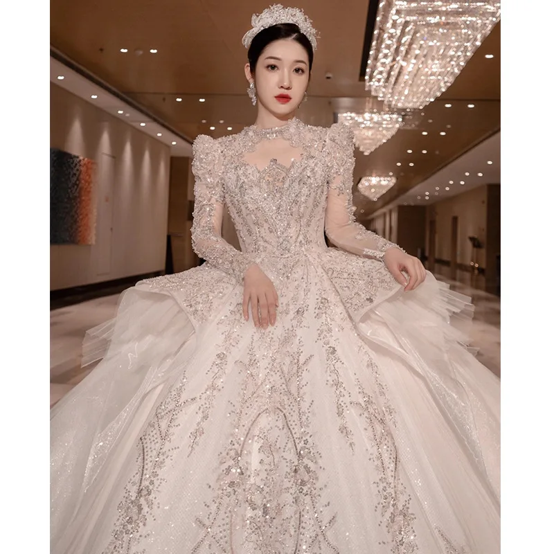 2022 princess luxury wedding gowns for bride white elegant wedding lace beaded quinceanera dresses sweet ball wedding dresses