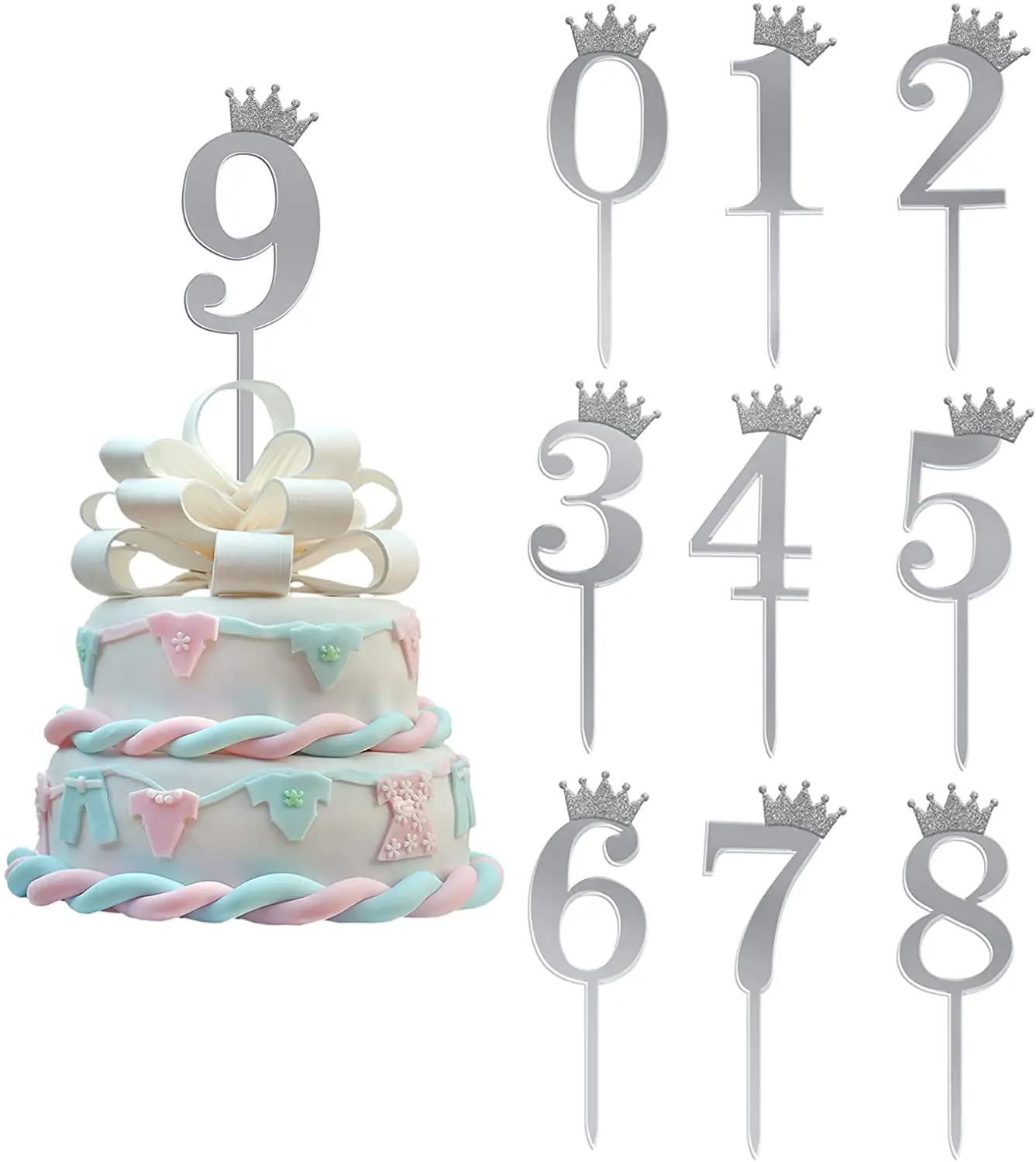 2021 акриловые цифры топпер для торта 0-9 корона Золотой и Серебряный Блестящий Топпер на день рождения кекс