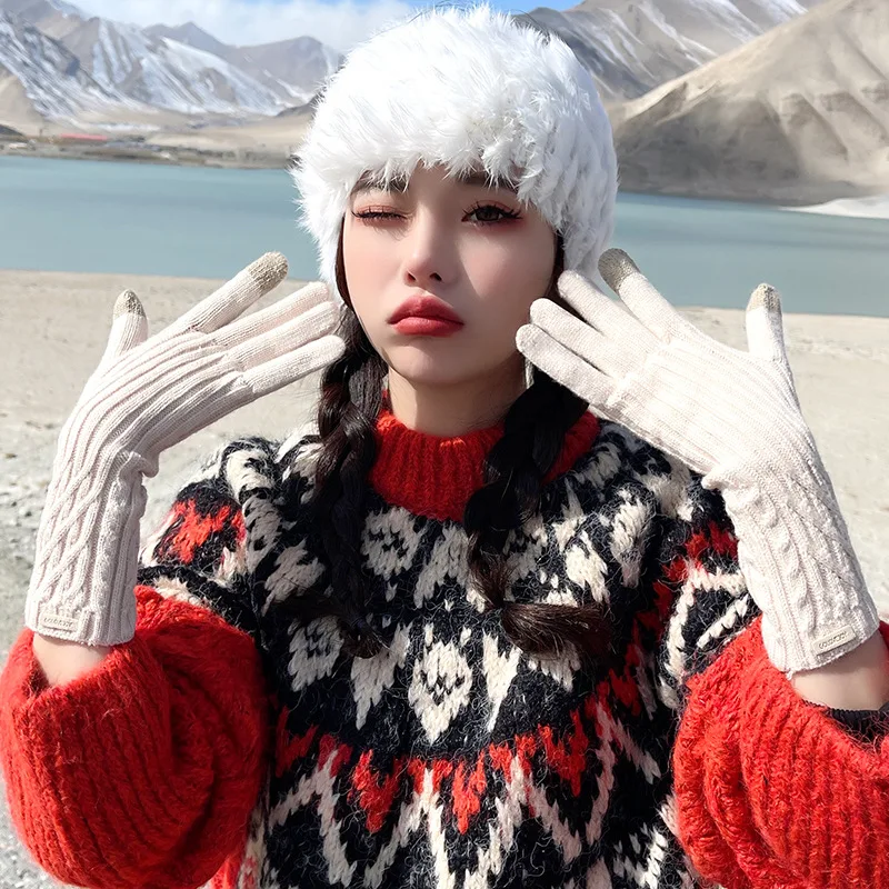 Winter Warm Knit Gloves Thick Cold Wrist And Long Windproof Leisure Touch Screen Gloves