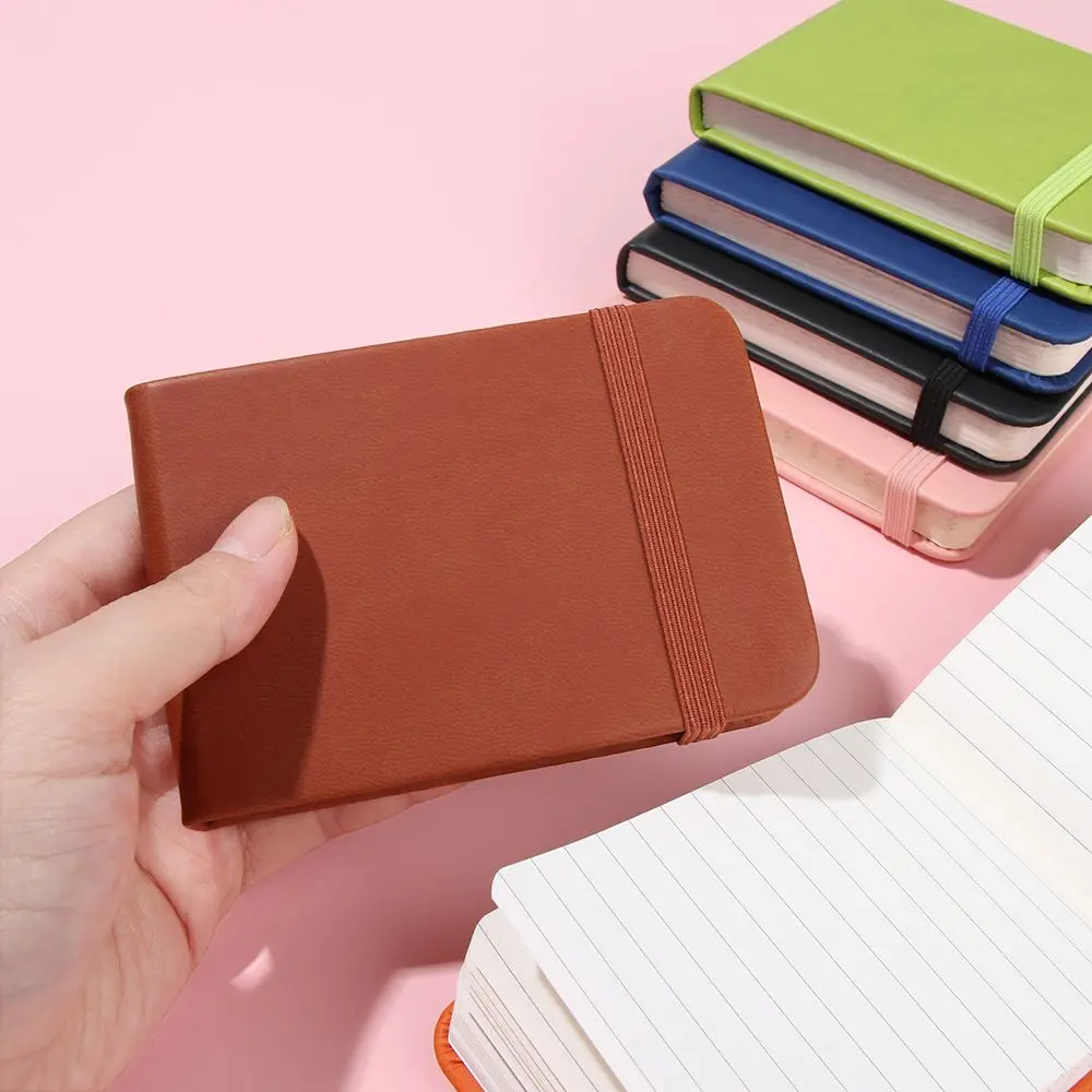 LIUSHUN Custom tear off Journals A7 PU Leather Hardcover Small Pocket Notebook Notepad With Elastic Band