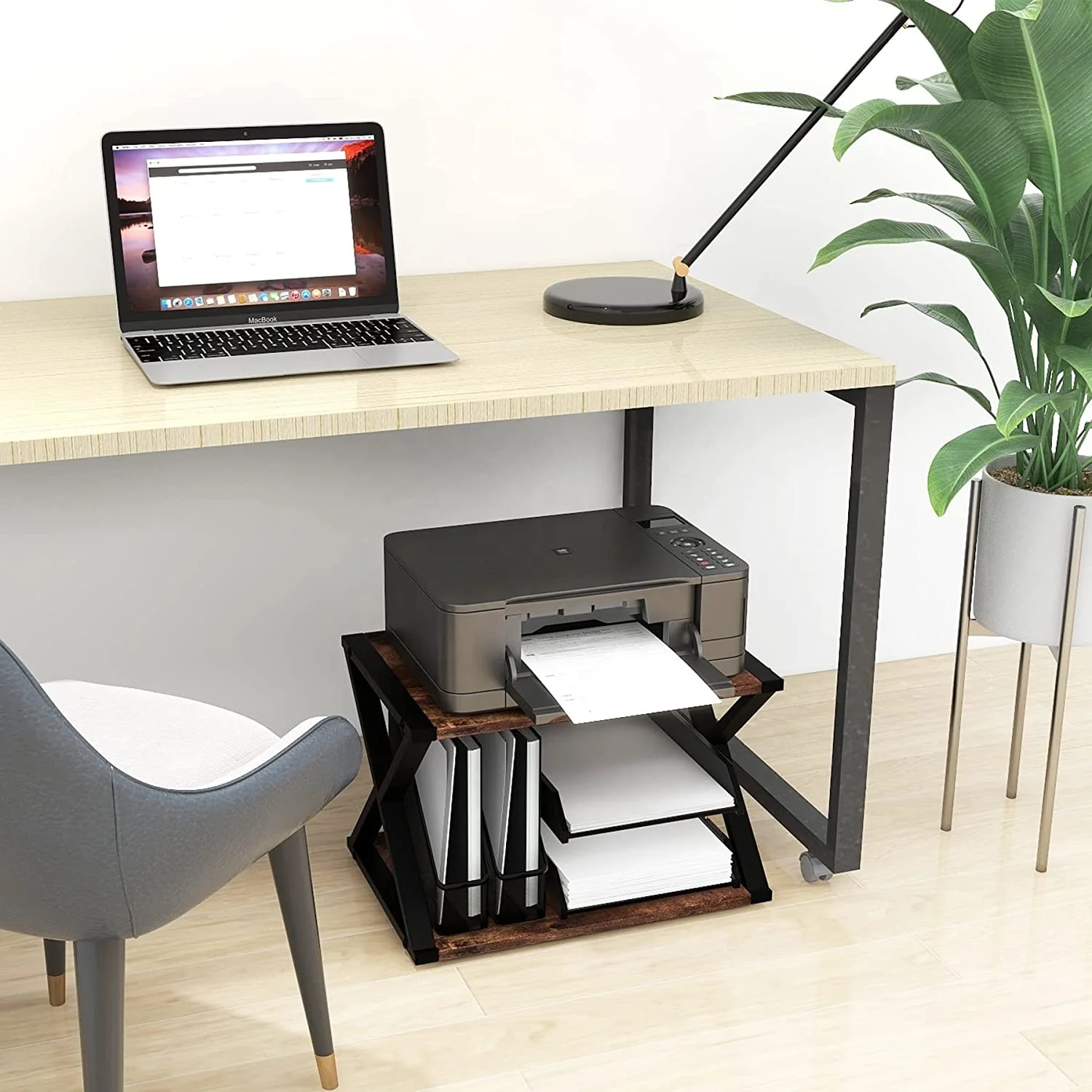 Industrial 2-Tier Metal Printer Stand with under Desk Storage Shelf for Gym and Wholesale Use Office Furniture Printer Stand