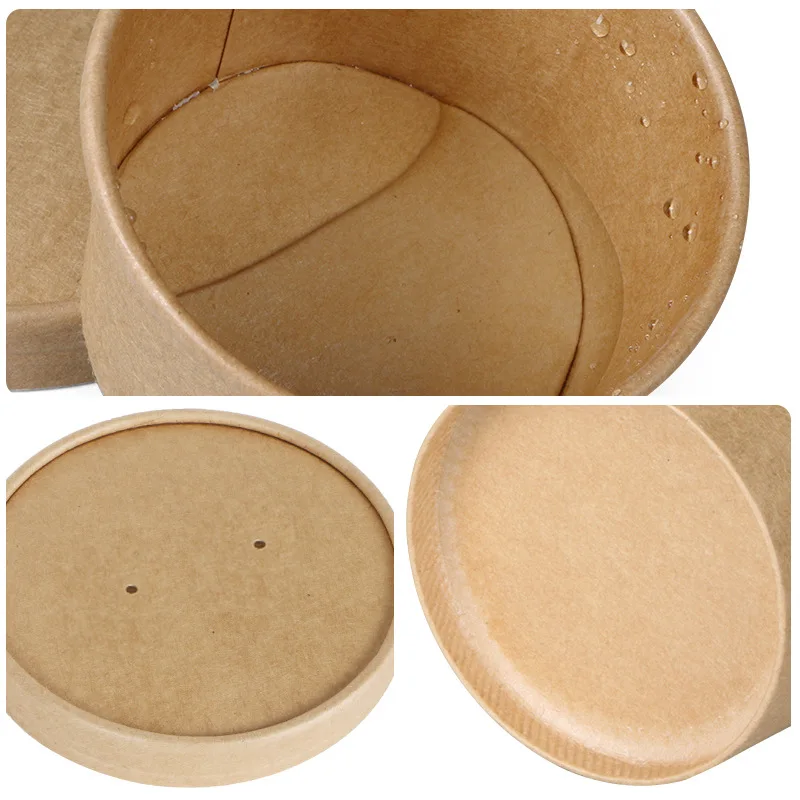 8oz Kraft paper salad soup bowl with lid take away kraft paper food container