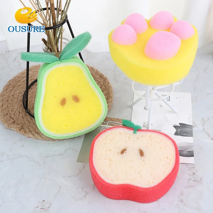 Cute Fruit shape sponge washing dishes sponge washing brush washing cloth Household Cleaning Tools