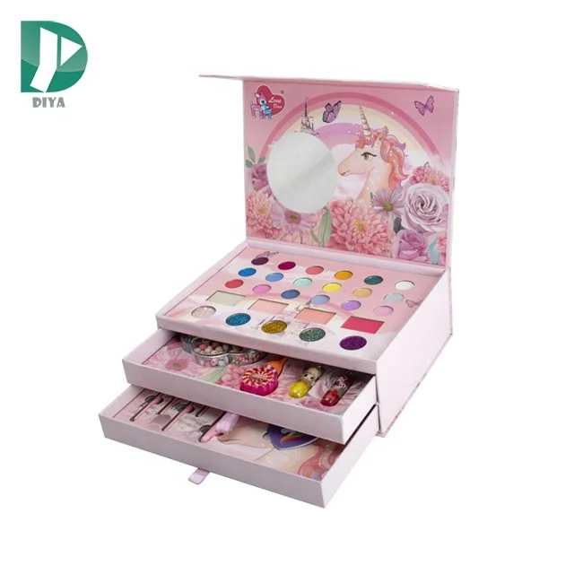 Girls luxury beauty set 3 layers makeup jewelry making beaded toy cosmetic case toy