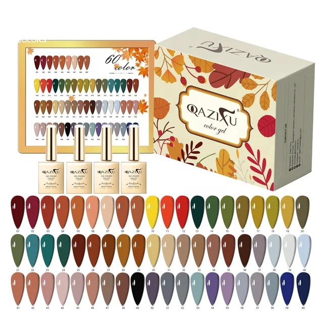Chinese Factory supplies salon 60 colors nail design Autumn pastel collection OEM nail gel polish set custom golden bottles