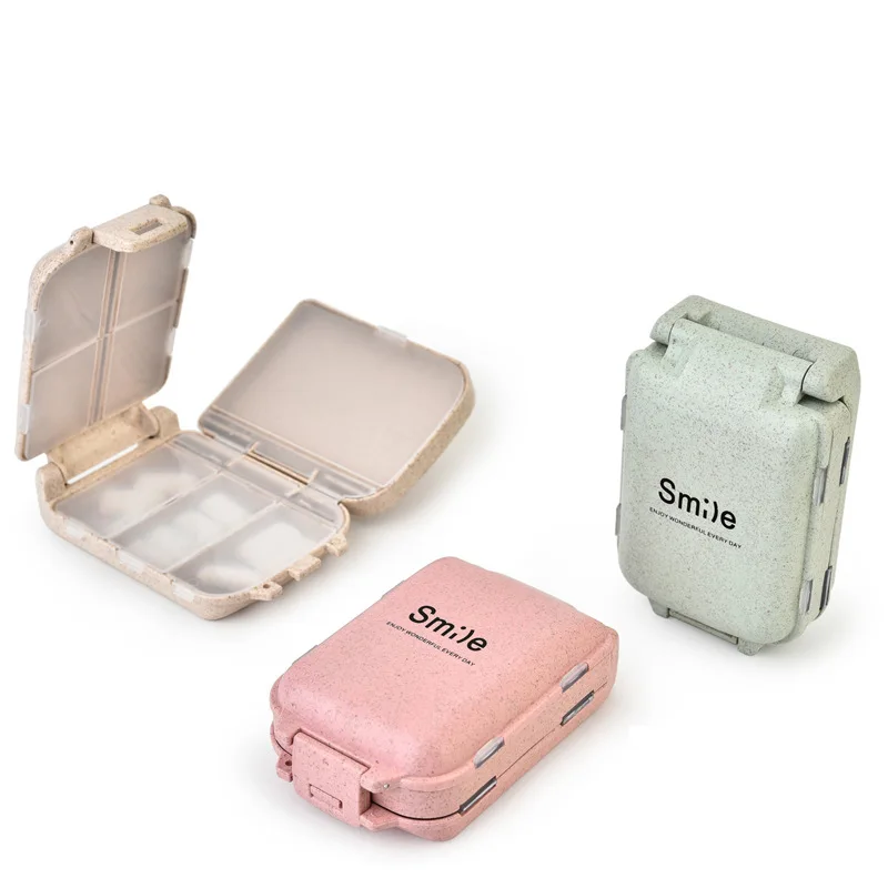Eco Friendly Biodegradable Wheat Straw Fiber Material Safe Healthy Pill Storage Case Portable Pill Box