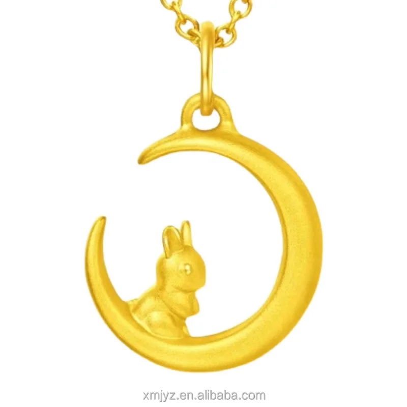 Certified In Stock Wholesale 5D Gold Necklace Moon Rabbit  Pendant Pure Gold 999 Stylish Pendant Necklace 24K Gold Pendant