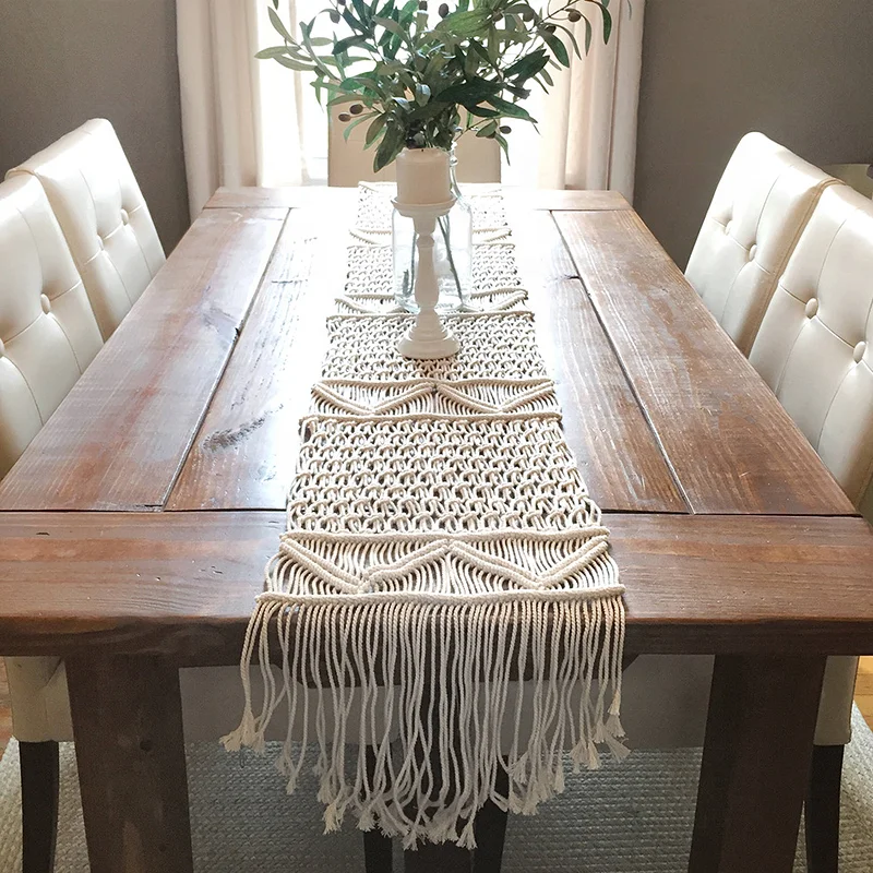 Lufu Hollow Out Wedding Decoration Morocco Handwoven Macrame Table Runner  Natural Cotton Lace Table Runners table runner set