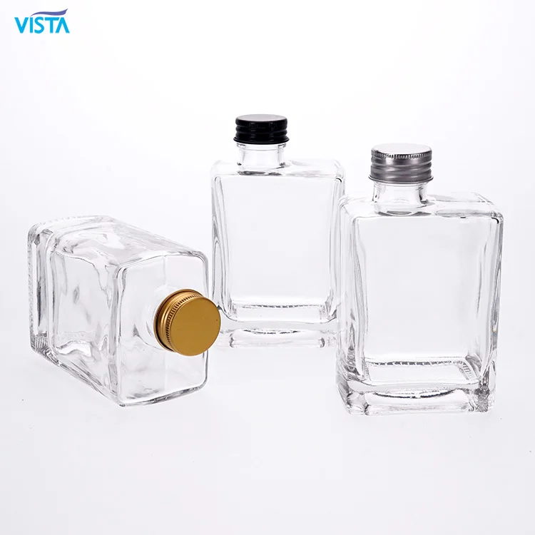 VISTA Customized Mini Glass Bottle Portable Small Empty Whisky Brandy Wine Liquor Square Glass Bottle with Aluminum Screw Cap