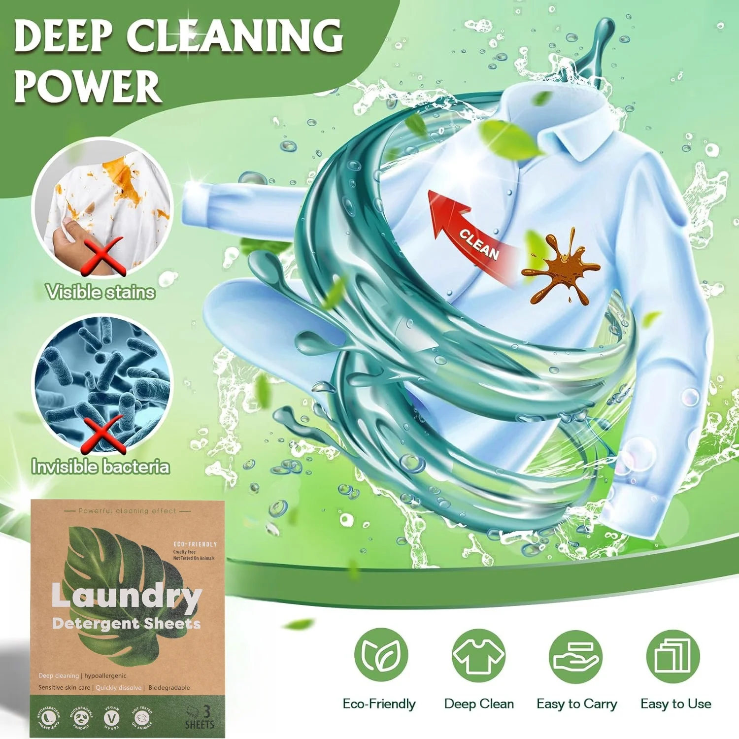 Plant based Free Laundry Soap Detergent Sheets HE machine travel home clothes washing Clean Strips