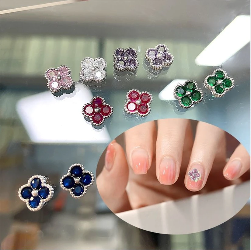 3D luxury nail zircon clover charms colorful clover parts for nails nail art zircon jewelry