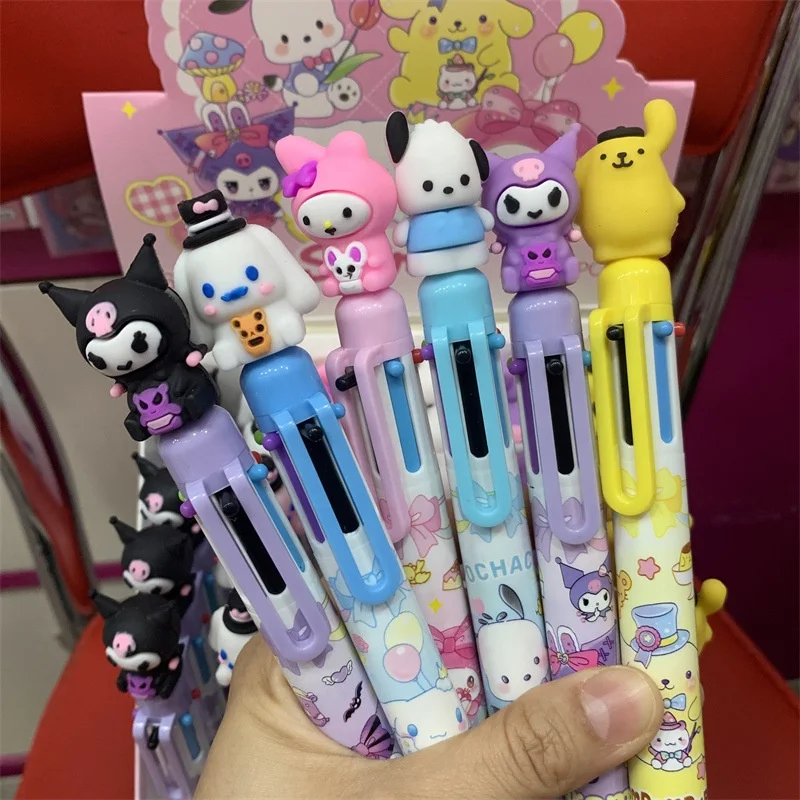 DH5831 Sanrio Six-color Ballpoint Pen Kulomi Student Cartoon Anime Hello KT Kuromi 0.7mm Neutra Melody Pen