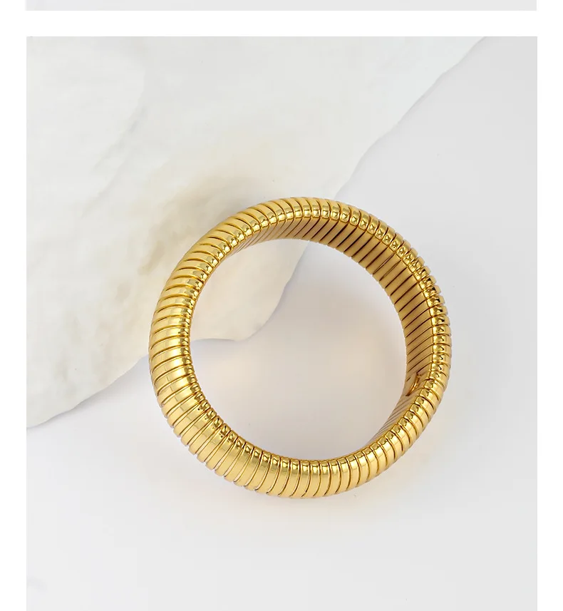Trendy Stainless Steel Spring Elastic Soft Flexible 20mm width 54g Bracelet Jewelry Simple 18K Gold Plated Bangle For Women