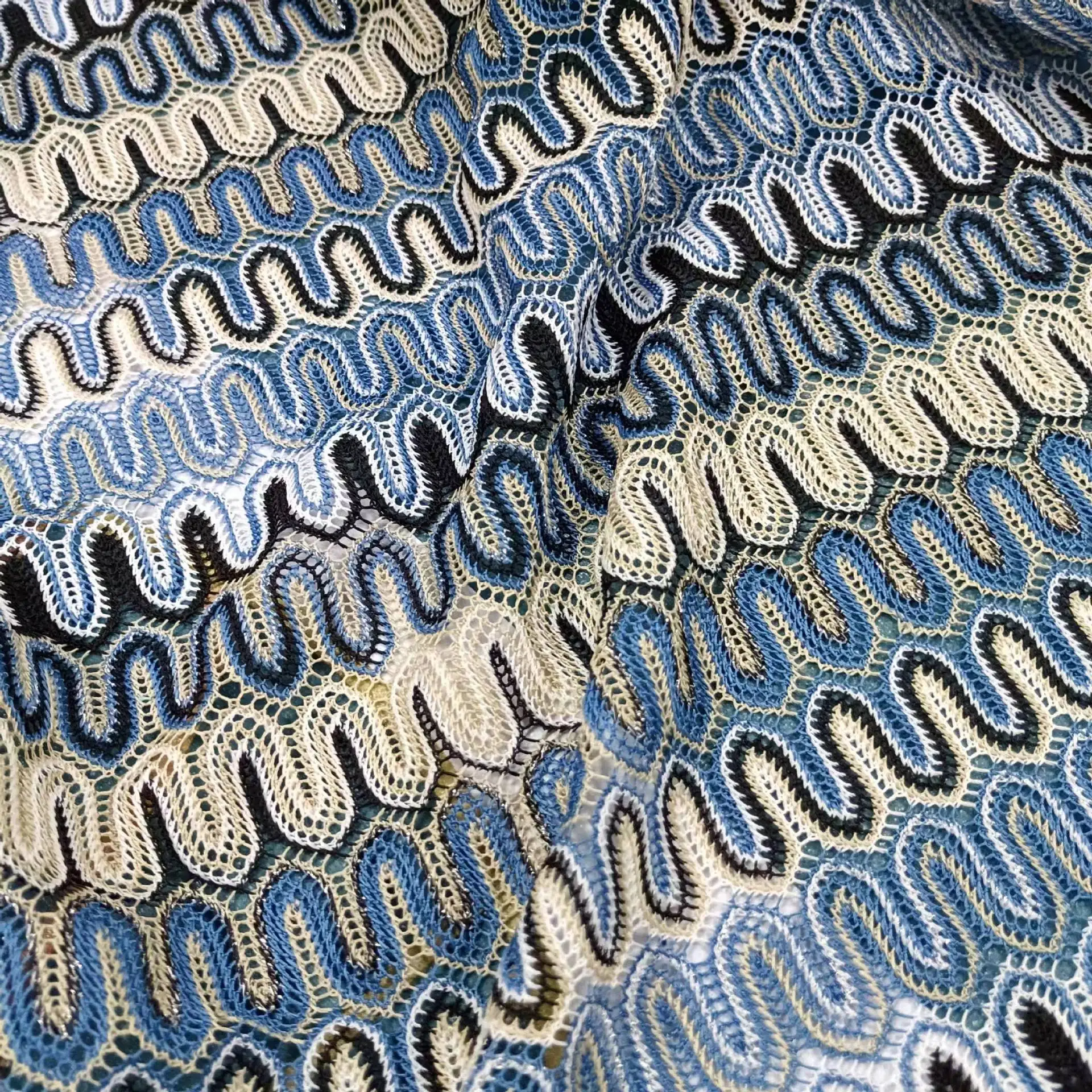 bikini covers fabrics crochet 3D jacquard outfit Wrap polyester fabrics for clothing women beachwear customized pattern