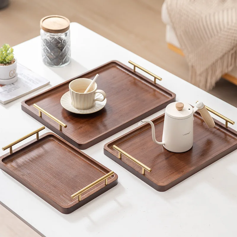 Solid wood right Angle teacup tray Bamboo hotel small tea tray Wooden home breakfast tray