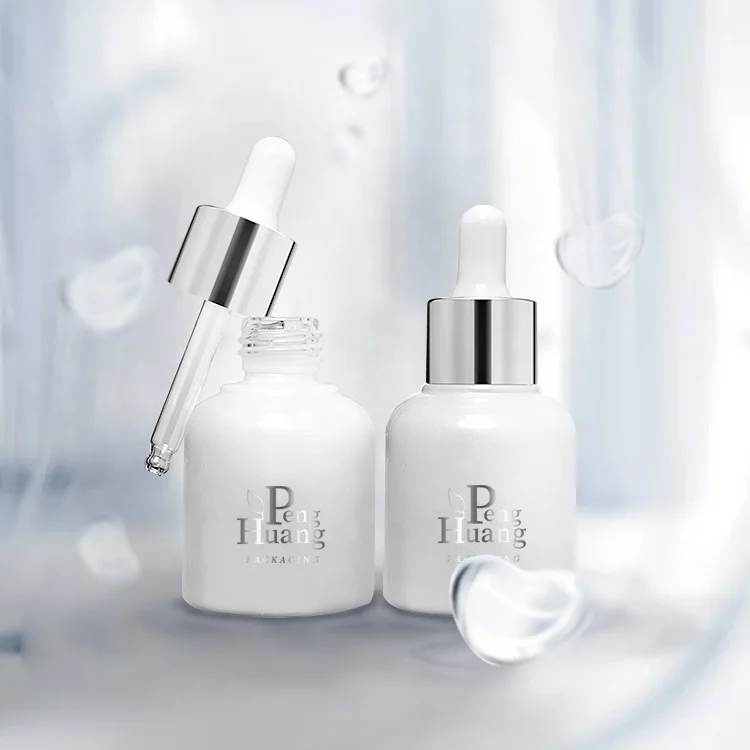 
Massage Oil Glass Dropper Bottle Manufacturers Hot Sale 15ml 30ml Clear body White paint Custom PEAEL WHITE silver cap Cometic 