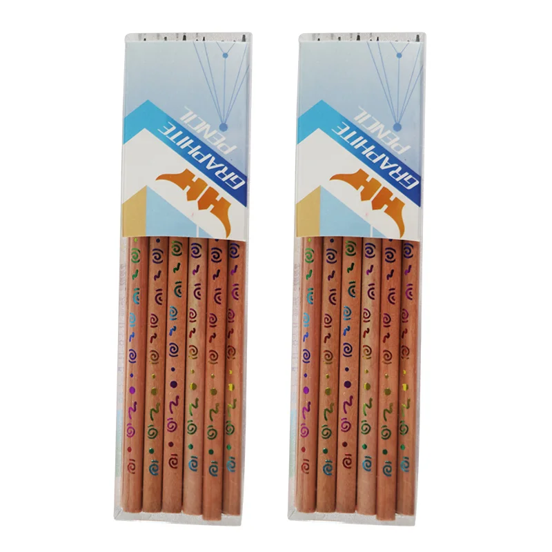 HONGHU Nature wood body 2.2 HB pencil with pattern body OEM logo standard pencil 12 pvc box packing for office and school