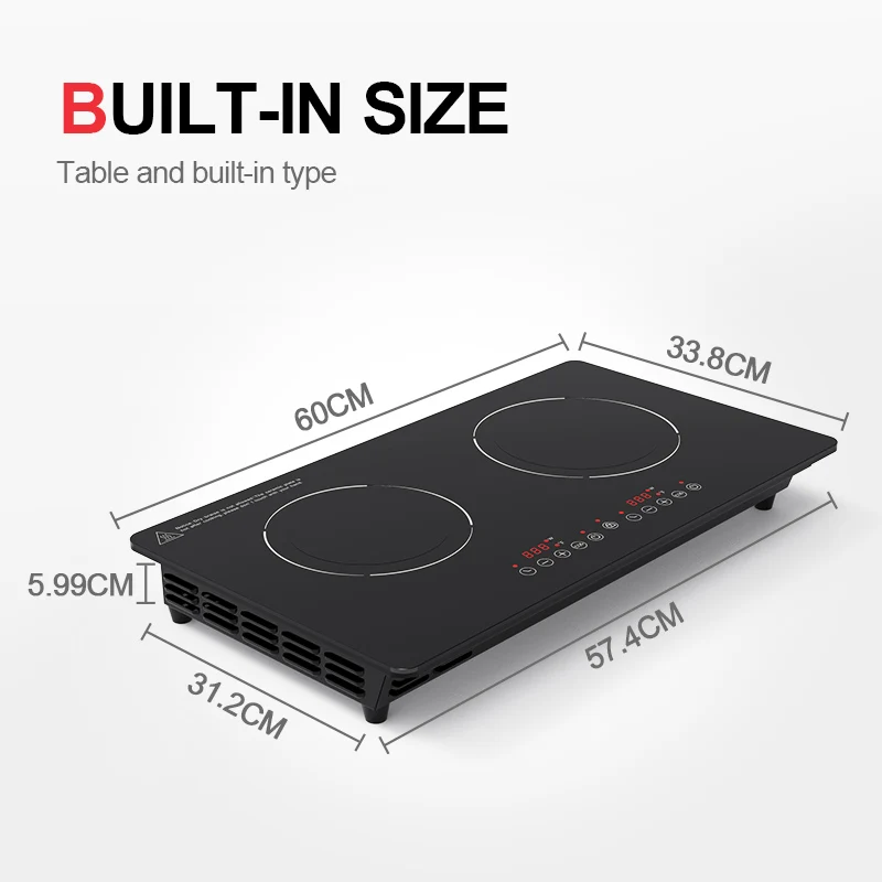 US horizontal type induction stove kitchen appliance 110-120V 1800W built-in 2 induction cooktop