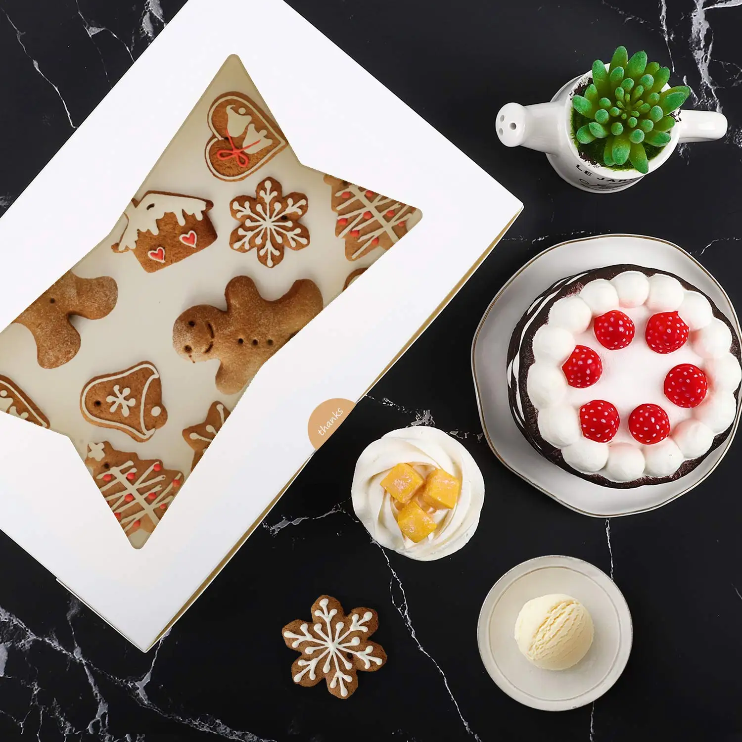 Custom wholesale luxury clear bakery cake macaron gift box custom printing bakery donuts take away paper box sweets bakery box