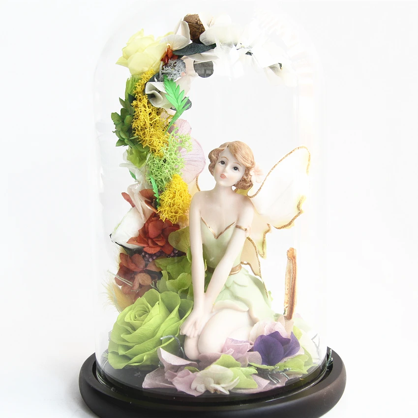 Заводская распродажа, красивый ангел для консервированных роз в стеклянном куполе