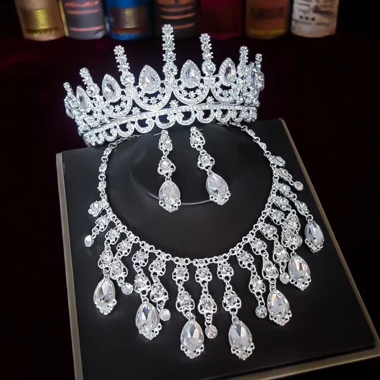 Rhinestones Silver Branch Baroque Tiara Crown Wedding Party Hair Accessories Bridal Hair Jewelry 3pcs set T0011