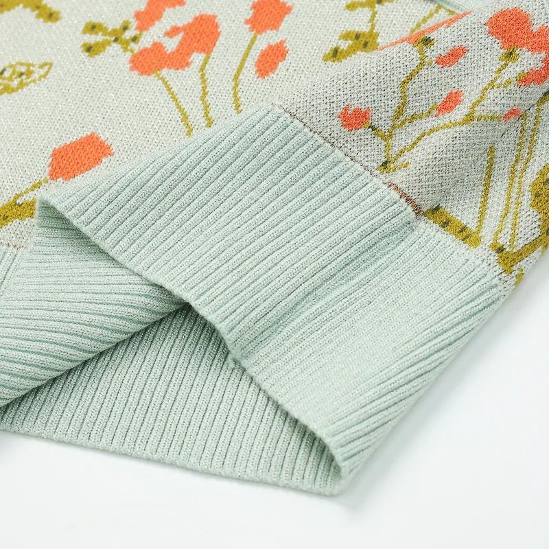 Factory wholesale vintage knitted vest irregular v-neck jacquard contrast color slim mandarin collar jilet top for women