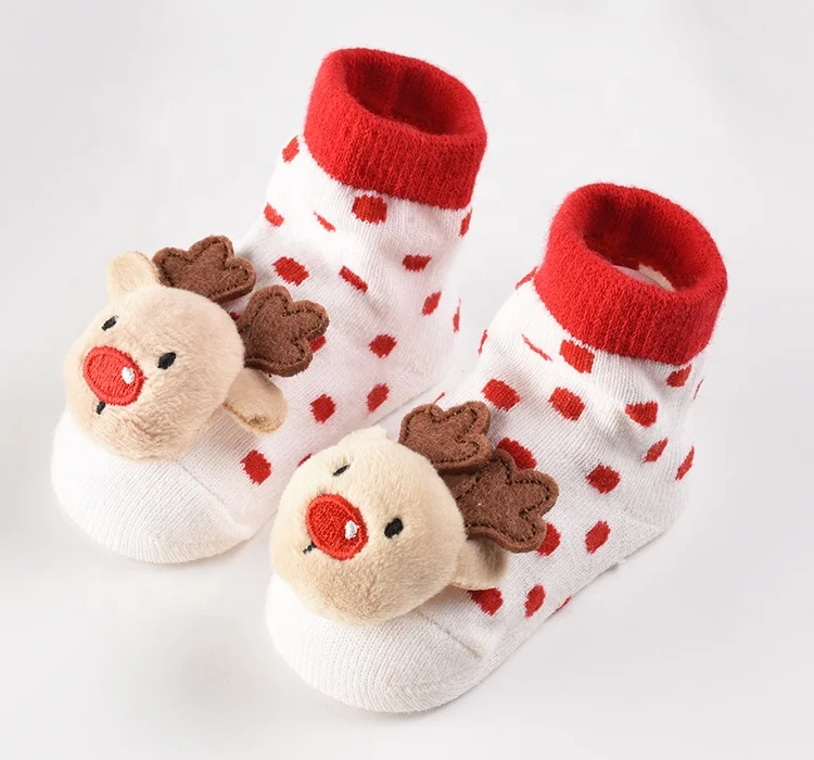 
Socks Factory Cute New Born Custom Organic Cotton Winter With Grips Designer Toy Anti Slip Rattle Baby Socks Manufacturer 