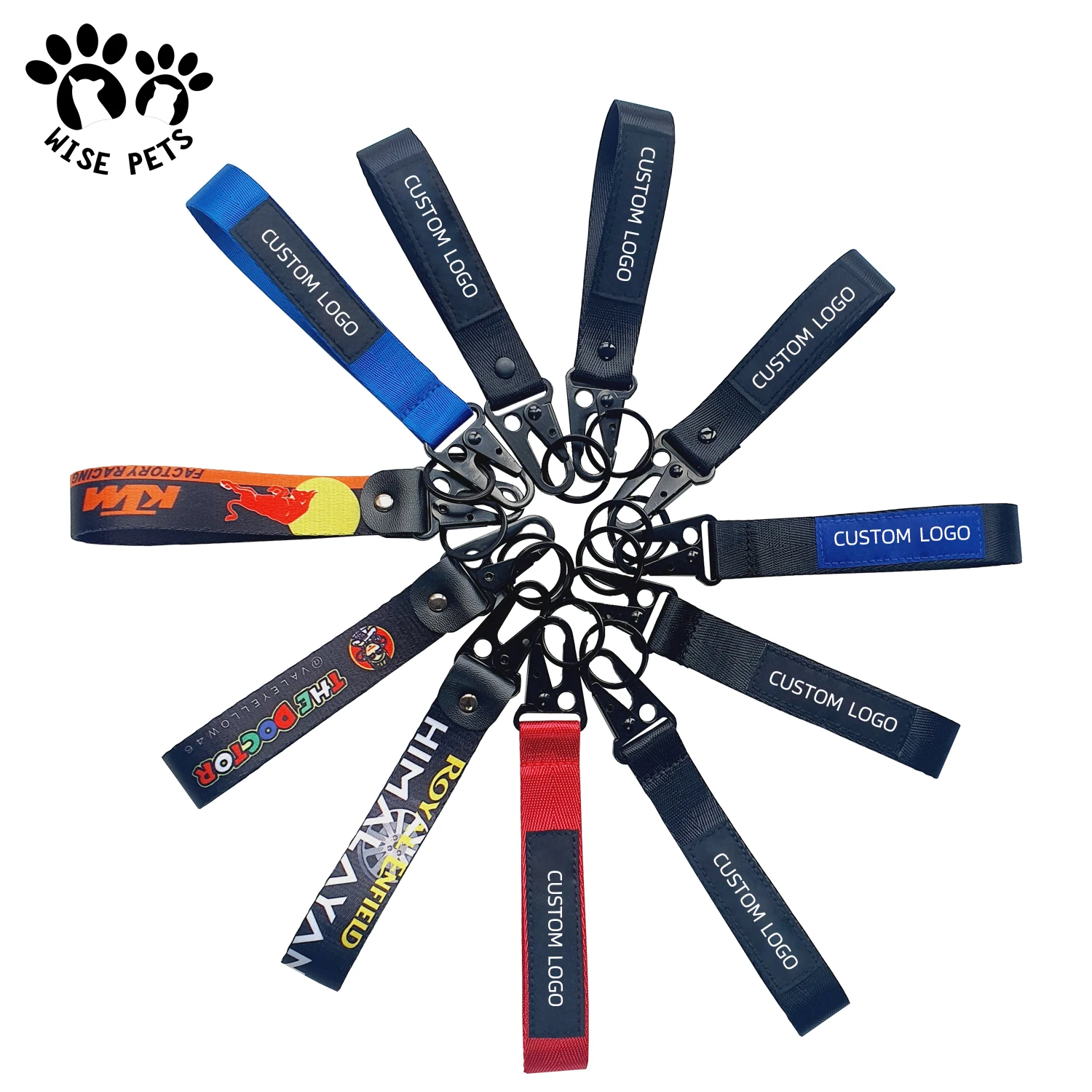 Custom logo printed sublimation wrist strap polyester Carabiner Olecranon keychain pulsera short key chain lanyard for phone