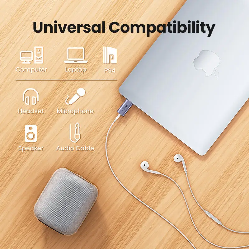 Звуковая карта Ugreen Usb 3 5 мм аудио интерфейс внешняя звуковая для наушников динамиков ноутбука