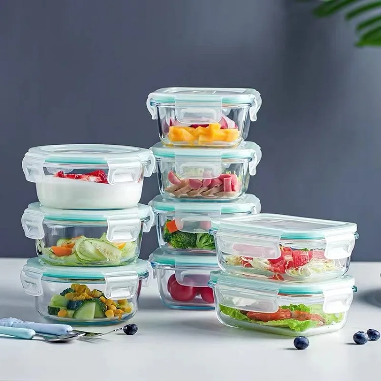 High Borosilicate Glass Lunch Box Set With Airtight Lock Lids Reusable Takeaway Food Meal Prep Containers