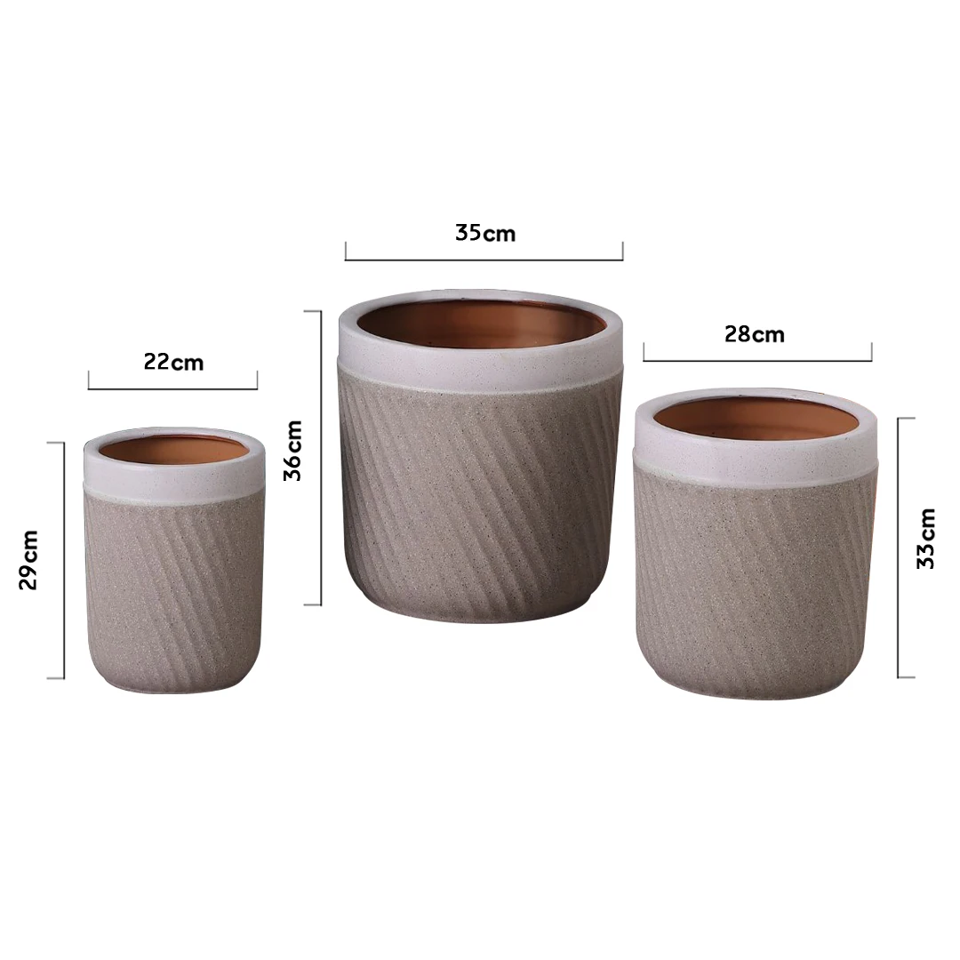 Sets 3 China suppliers concise design indoor outdoor decorative white brown textural flower ceramic flower pots