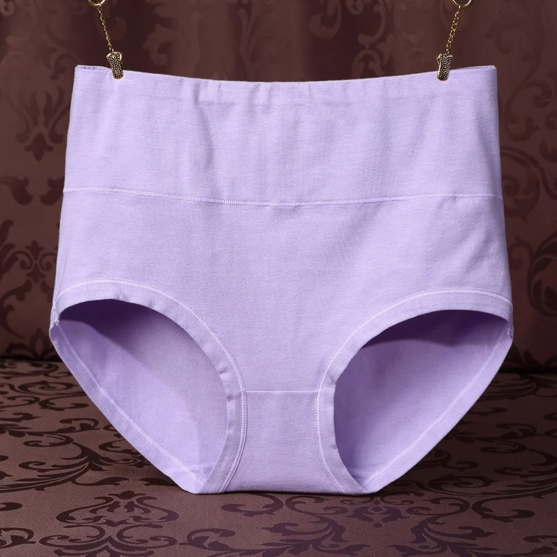 Трусики женские с высокой посадкой, нижнее белье из хлопка и спандекса, мягкие дышащие, большие размеры