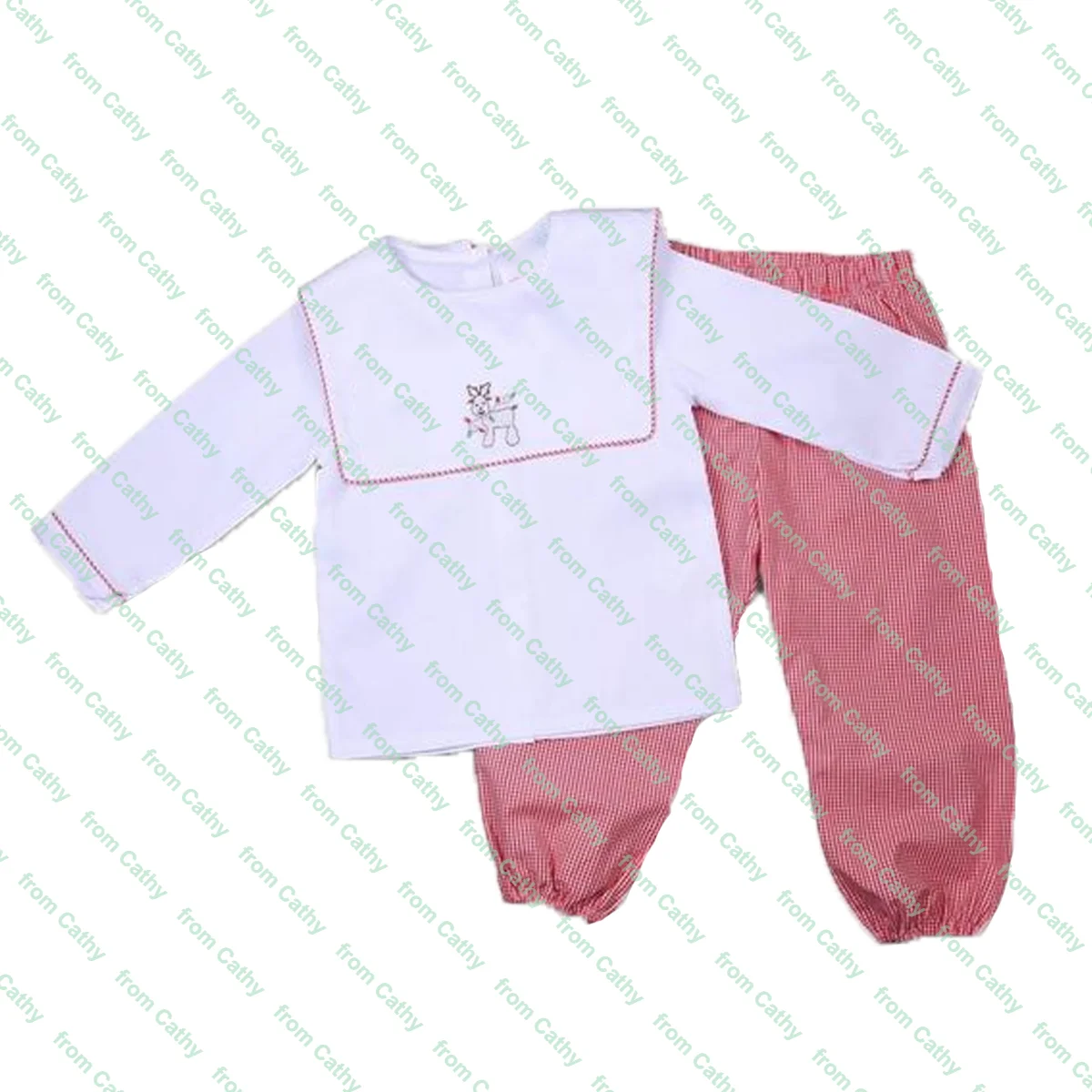 Peter pan collar baby boy pant set long sleeve monogram cotton white shirt with buckle and long pant clothes set for kids boys