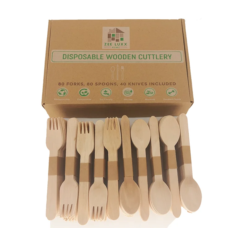 Custom Wholesale Eco-friendly 300 Pcs Disposable Wooden Tableware