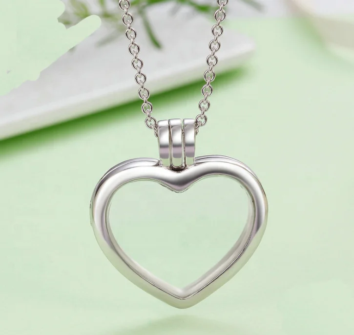 DIY Trendy Jewelry Custom Floating Charm Round Shape Locket Necklace 925 Sterling Silver Pendant for Women Gift