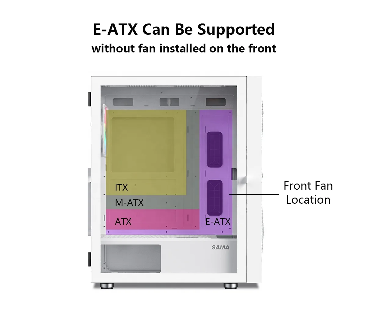 SAMA 3509 Door Open Tempered Glass Side Panel Black & White Mid Tower ATX Gaming PC Computer Case Cabinet