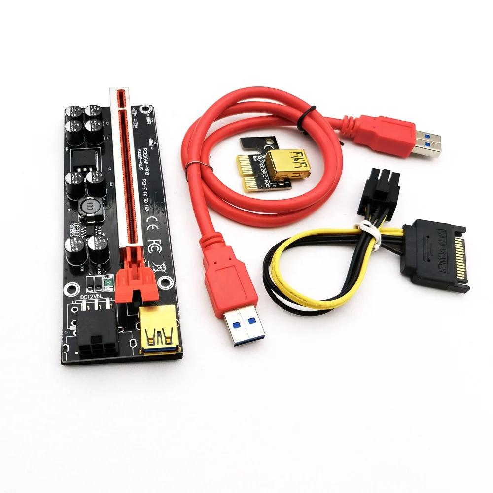 Переходная карта 009s plus PCIE 1X до 16X, графический удлинитель для графической карты, адаптер для графической карты, 8 твердых конденсаторов