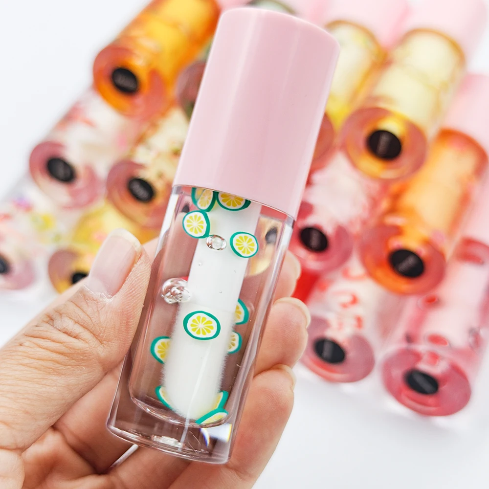 In Stock Private Label Fruit Flavor Lip Oil Non-Sticky Ultra Hydrating and Exfoliating Print Your Own  Logo Personalised Lip Oil