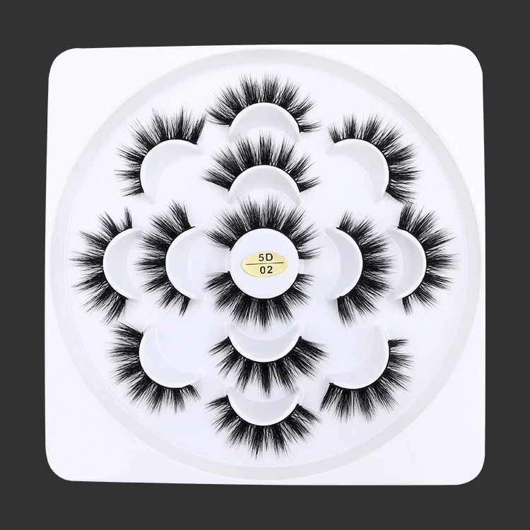 7 Pair Hybrid Black 5d Mink Eyelash Wholesale Fiber Lash Products Vender