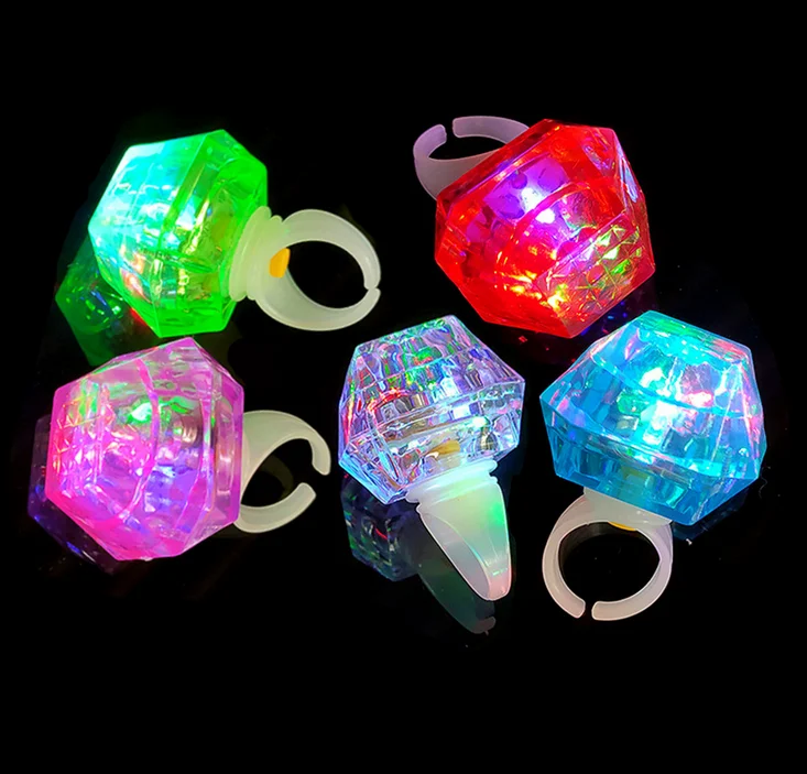 Custom 3 function LED light ring rubber flash large diamond finger for party favor