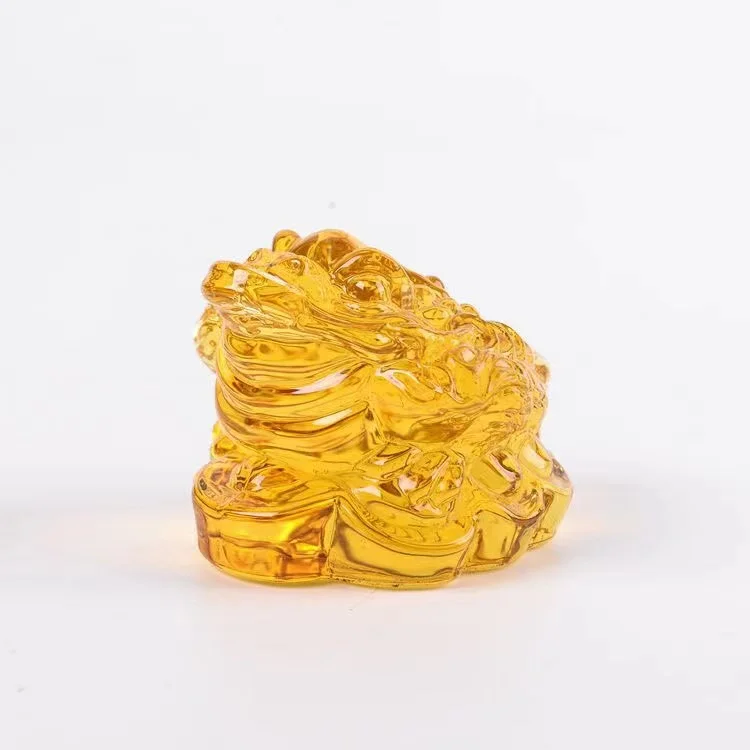 Hot Sale Yellow Crystal Glass JinChan Lucky golden toad Glaze Carving Money Frog for business Gift