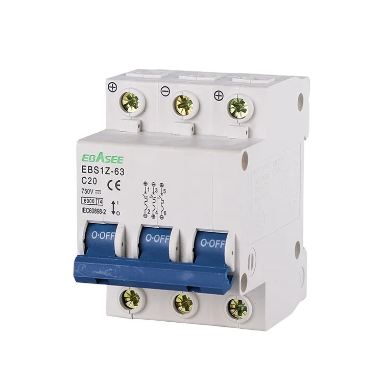 dc solar energy system 1 2 3 4 poles 2 pole dc 500V 800V1000v 63 125A amp dc mcb