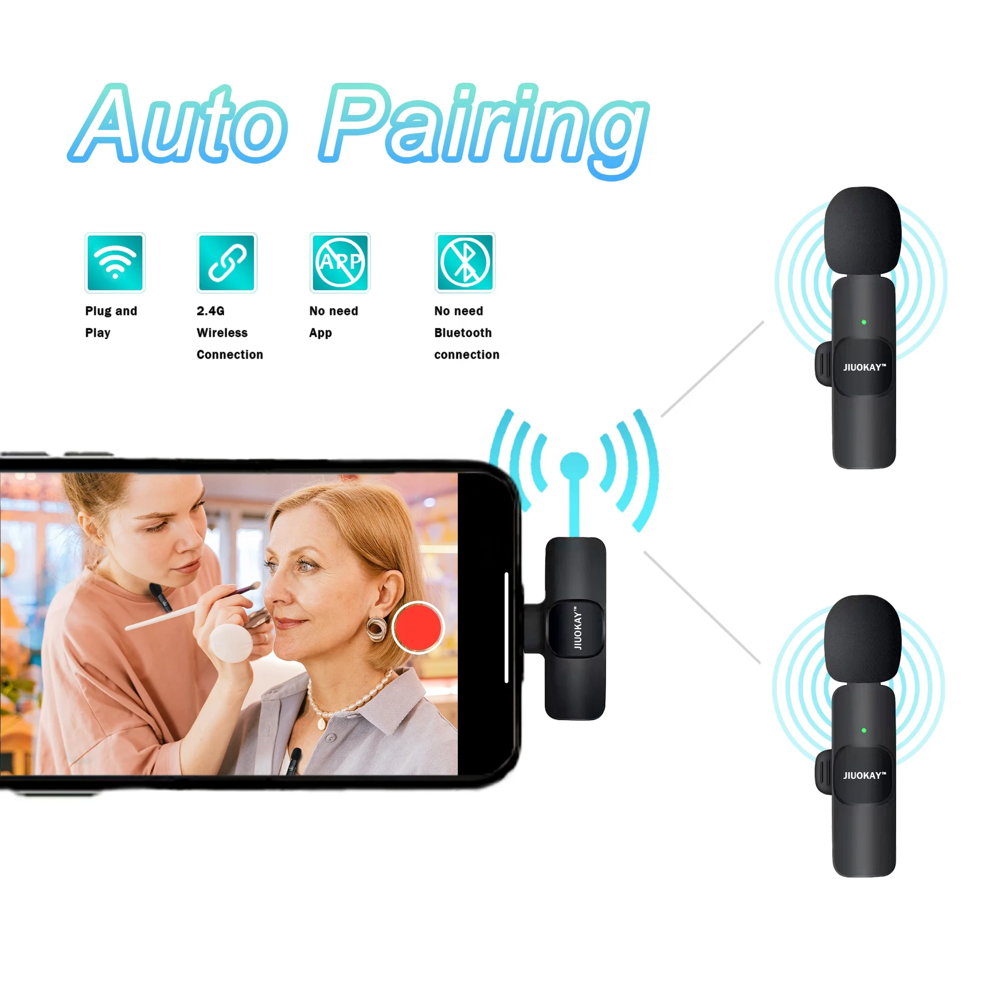 Mobile mini wireless Lavalier lapel microphone for video recording and live steaming