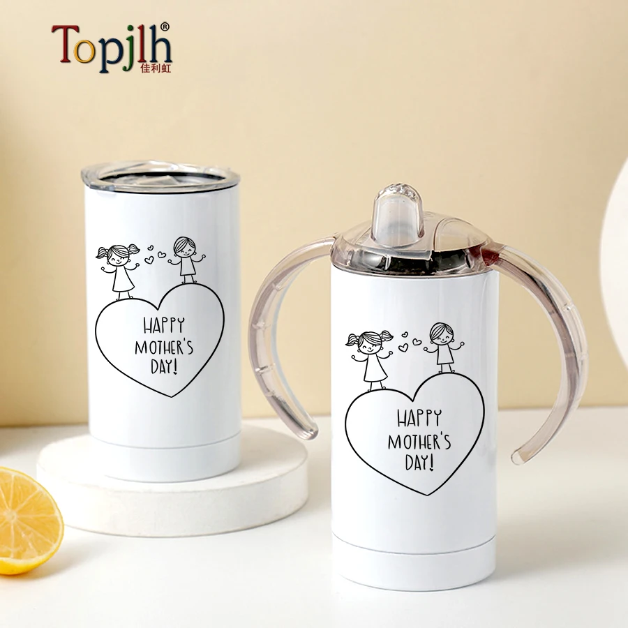Topjlh Hot selling Warehouse 12oz baby sippy drinking bottle Stainless steel sublimation custom photo sippy tumbler with lid