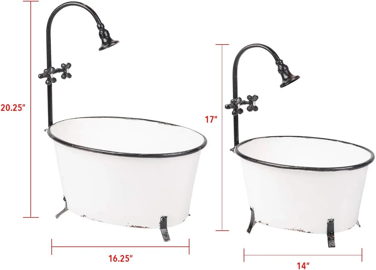Home and Garden Metal White Black Vintage Antique Bathtub Planters Bucket Set of 2